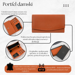 Portfel damski skórzany z RFID pomarańczowy duży Paolo Peruzzi SL-11-OR