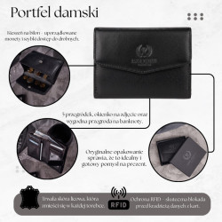 Portfel damski skórzany klasyczny czarny skóra licowa ochrona RFID Paolo Peruzzi T-34-BL