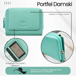 Portfel damski skórzany miętowy duży w orientacji poziomej z RFID Paolo Peruzzi SL-07-MNT