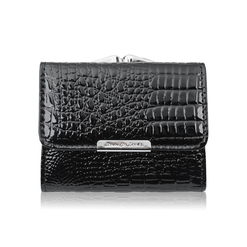 Portfel damski mini skórzany czarny lakierowany z tłoczeniem croco Jennifer Jones SP-28-CBL