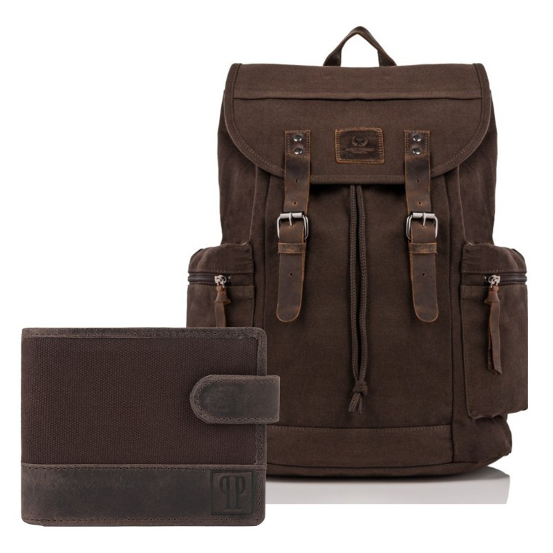 ZESTAW UPOMINKOWY ZUP-21-BR PLECAK VINTAGE T-19-BR ORAZ PORTFEL SKÓRZANY T-03-BR