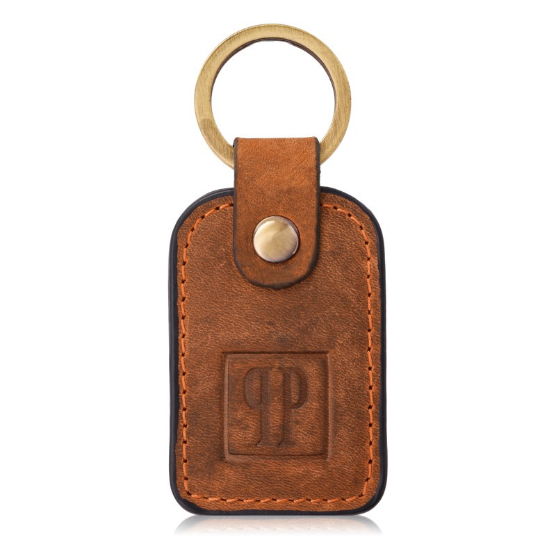 BRELOCZEK DO KLUCZY SKÓRZANY POMARAŃCZOWY VINTAGE PROSTOKĄTNY PAOLO PERUZZI T-86-HOR
